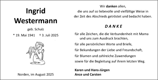 Traueranzeige von Ingrid Westermann von Ostfriesischer Kurier GmbH