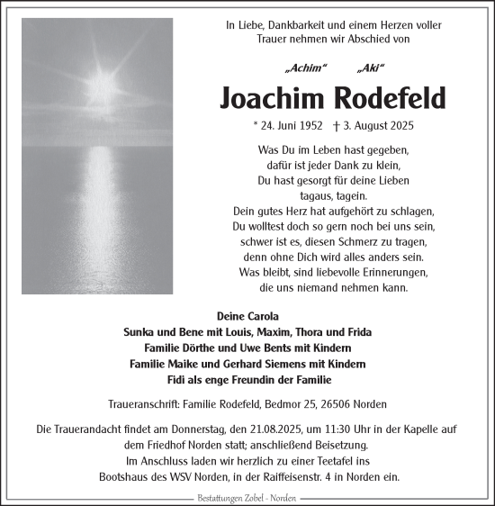 Traueranzeige von Joachim Rodefeld von Ostfriesischer Kurier GmbH