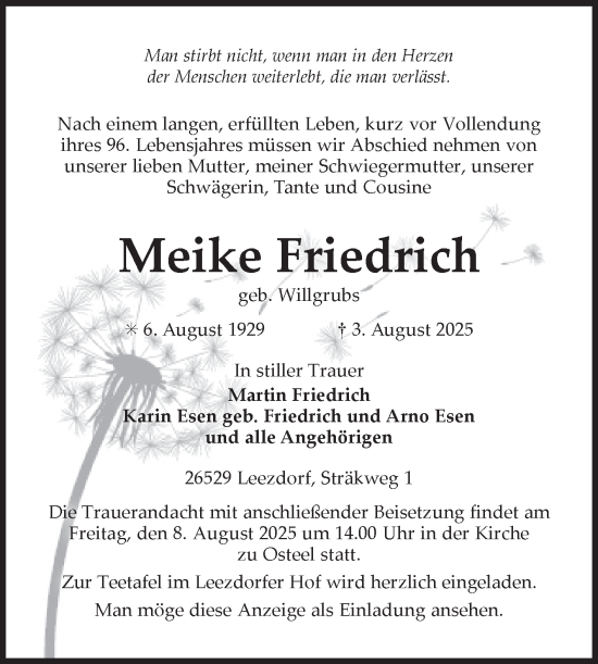 Traueranzeige von Meike Friedrich von Ostfriesischer Kurier GmbH