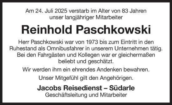 Traueranzeige von Reinhold Paschkowski von Ostfriesischer Kurier GmbH