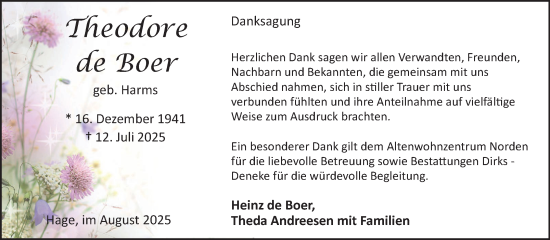 Traueranzeige von Theodore de Boer von Ostfriesischer Kurier GmbH