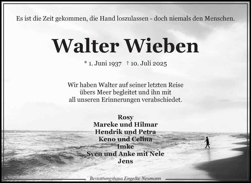  Traueranzeige für Walter Wieben vom 23.08.2025 aus Ostfriesischer Kurier GmbH