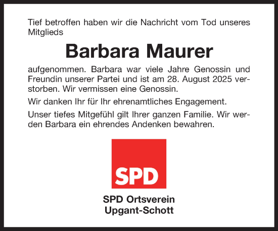 Traueranzeige von Barbara Maurer von Ostfriesischer Kurier GmbH