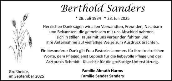 Traueranzeige von Berthold Sanders von Ostfriesischer Kurier GmbH