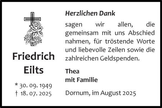 Traueranzeige von Friedrich Eilts von Ostfriesischer Kurier GmbH