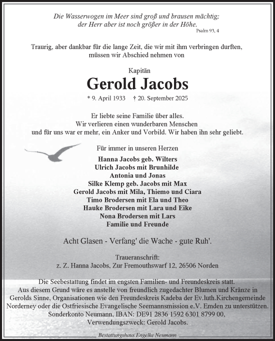 Traueranzeige von Gerold Jacobs von Ostfriesischer Kurier GmbH