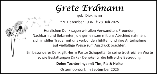 Traueranzeige von Grete Erdmann von Ostfriesischer Kurier GmbH