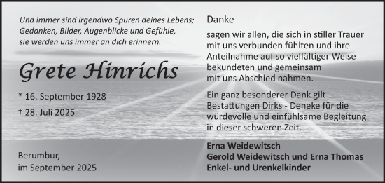 Traueranzeige von Grete Hinrichs von Ostfriesischer Kurier GmbH