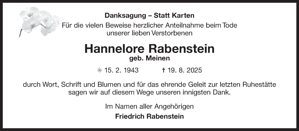  Traueranzeige für Hannelore Rabenstein vom 13.09.2025 aus Ostfriesischer Kurier GmbH