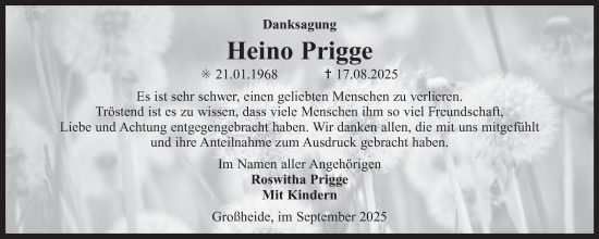 Traueranzeige von Heino Prigge von Ostfriesischer Kurier GmbH