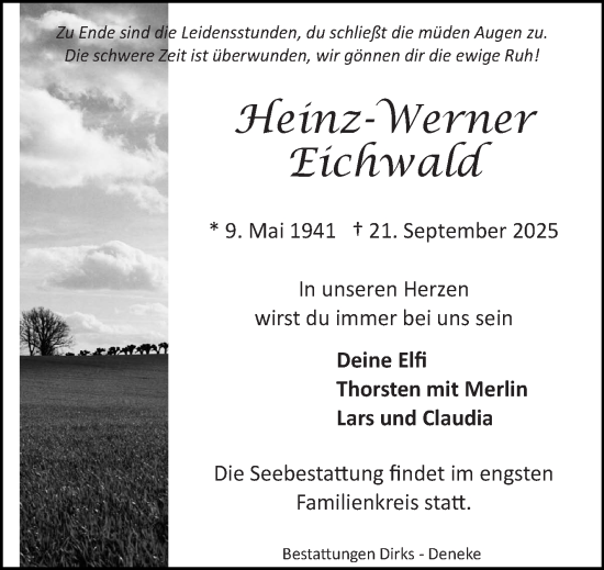 Traueranzeige von Heinz-Werner Eichwald von Ostfriesischer Kurier GmbH