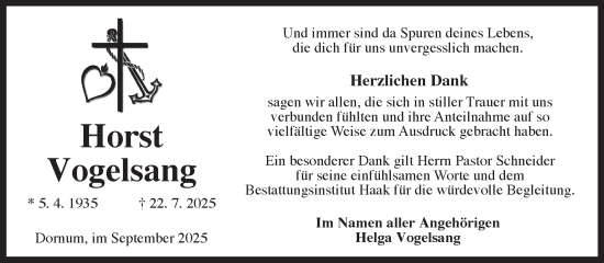 Traueranzeige von Horst Vogelsang von Ostfriesischer Kurier GmbH