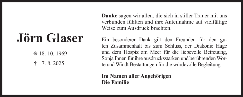  Traueranzeige für Jörn Glaser vom 06.09.2025 aus Ostfriesischer Kurier GmbH