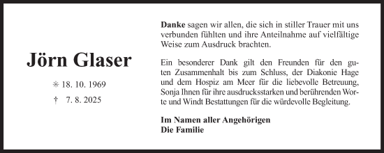 Traueranzeige von Jörn Glaser von Ostfriesischer Kurier GmbH