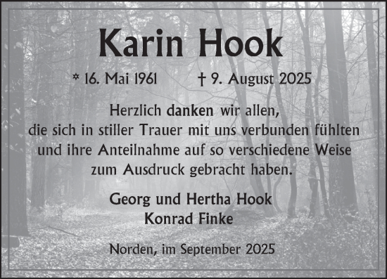 Traueranzeige von Karin Hook von Ostfriesischer Kurier GmbH