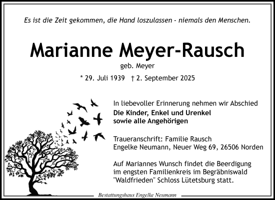 Traueranzeige von Marianne Meyer-Rausch von Ostfriesischer Kurier GmbH