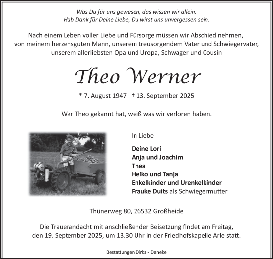 Traueranzeige von Theo Werner von Ostfriesischer Kurier GmbH