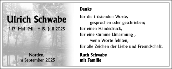 Traueranzeige von Ulrich Schwabe von Ostfriesischer Kurier GmbH