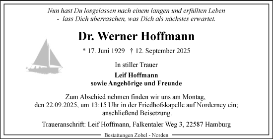 Traueranzeige von Werner Hoffmann von Ostfriesischer Kurier GmbH