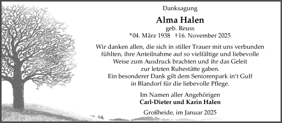 Traueranzeige von Alma Halen von Ostfriesischer Kurier GmbH