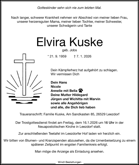 Traueranzeige von Elvira Kuske von Ostfriesischer Kurier GmbH
