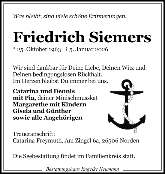 Traueranzeige von Friedrich Siemers von Ostfriesischer Kurier GmbH