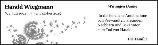 Traueranzeige von Harald Wiegmann von Ostfriesischer Kurier GmbH