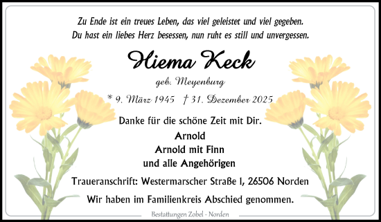 Traueranzeige von Hema Keck von Ostfriesischer Kurier GmbH