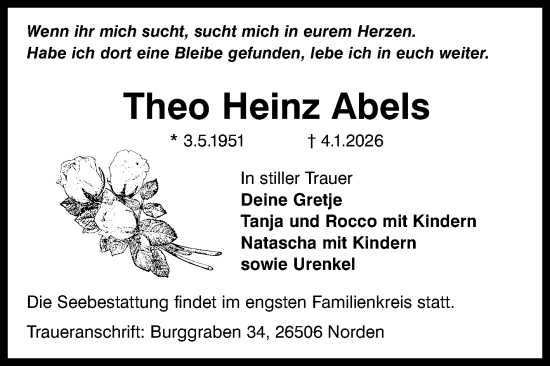 Traueranzeige von Theo Heinz Abels von Ostfriesischer Kurier GmbH